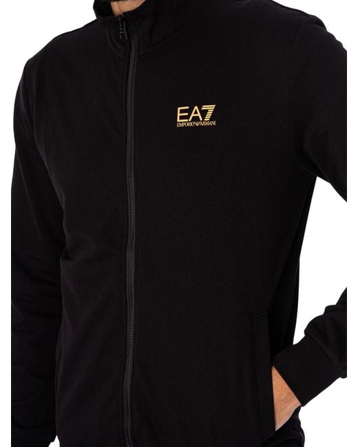 EA7 Black Logo Zip Through Tracksuit for men