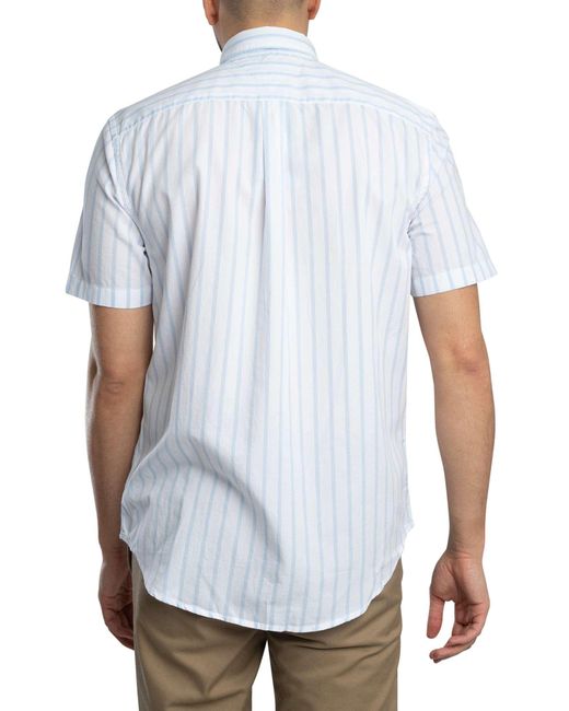 Tommy Hilfiger White Flex Poplin Stripe Short Sleeved Shirt for men