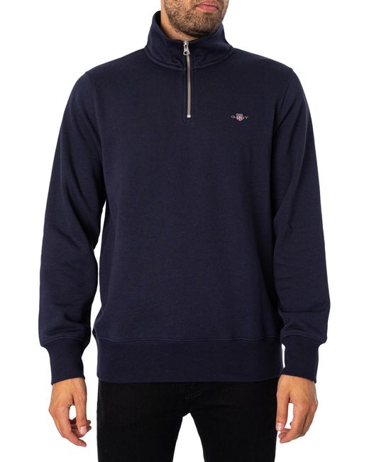 Gant Blue Regular Shield 1/4 Zip Sweatshirt for men