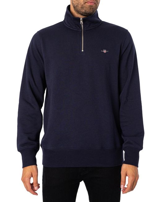 Gant Blue Regular Shield Half Zip Sweatshirt for men