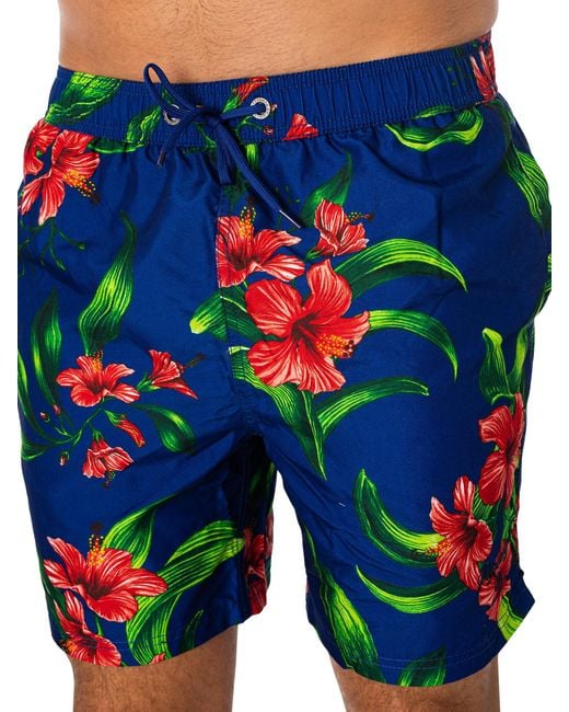 Superdry Blue Hawaiian Print 17 Swim Shorts for men