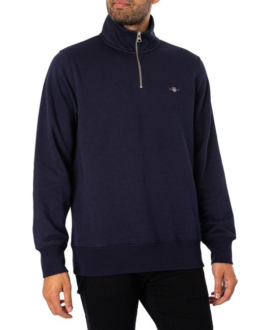 Gant Blue Regular Shield Half Zip Sweatshirt for men