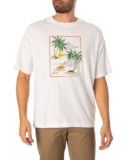Gant White Hawaii Printed Graphic T-shirt for men