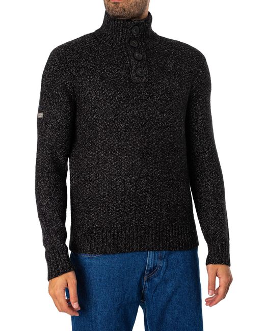 Superdry Black Chunky Button High Neck Knit for men