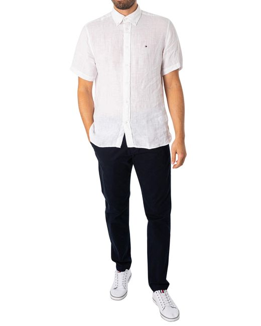 Tommy Hilfiger White Pigment Syed Linen Short Sleeved Shirt for men