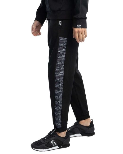 EA7 Black Logo Monogram Joggers for men