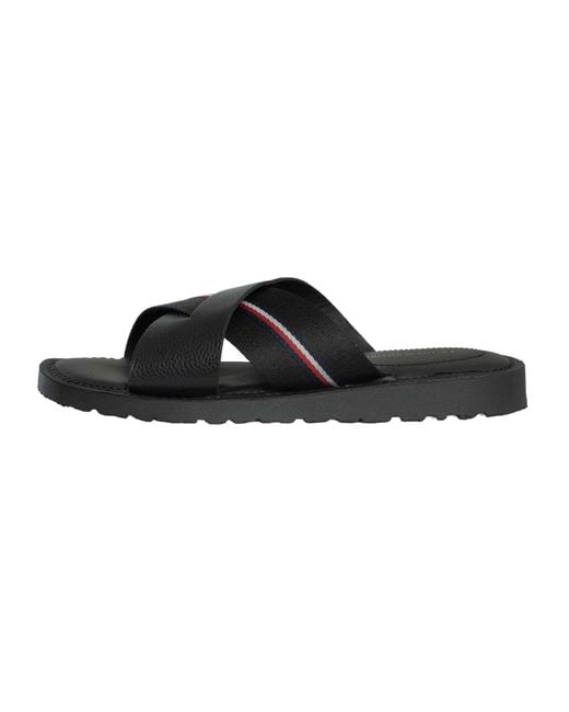 Tommy Hilfiger Black Core Leather Criss Sandals for men