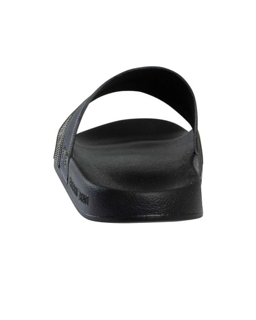 EA7 Black Brand Stripe Sliders for men