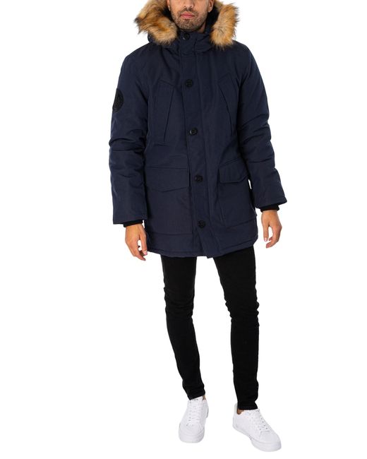 Superdry Blue Everest Faux Fur Hooded Parka Jacket for men