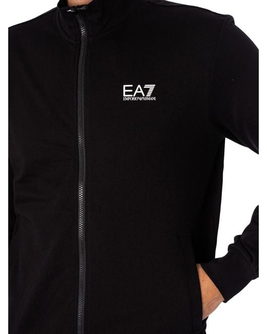 EA7 Black Chest Logo Zip Tracksuit for men