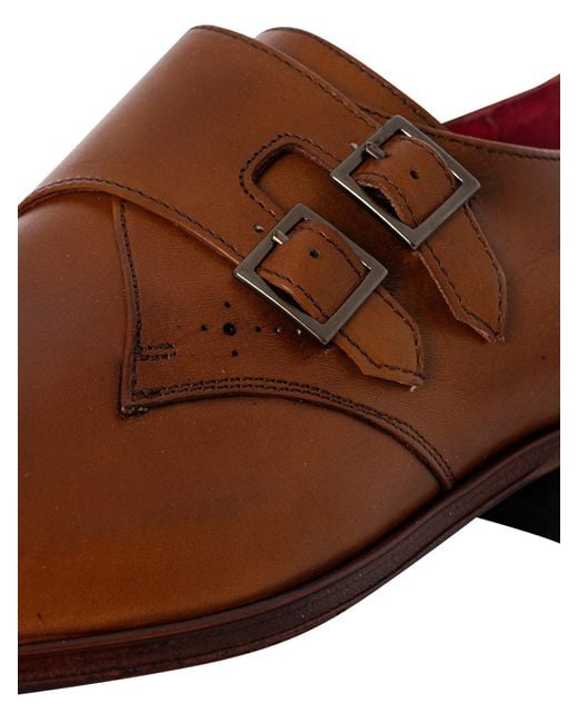 Jeffery West Brown Monk Leather Shoes for men