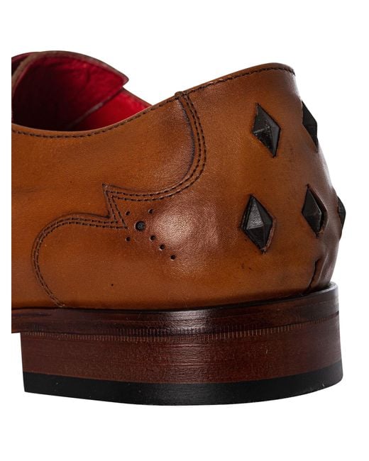 Jeffery West Brown Monk Leather Shoes for men