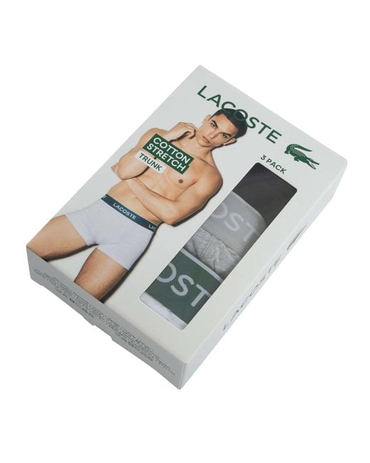 Lacoste Gray 3 Pack Cotton Stretch Trunks for men