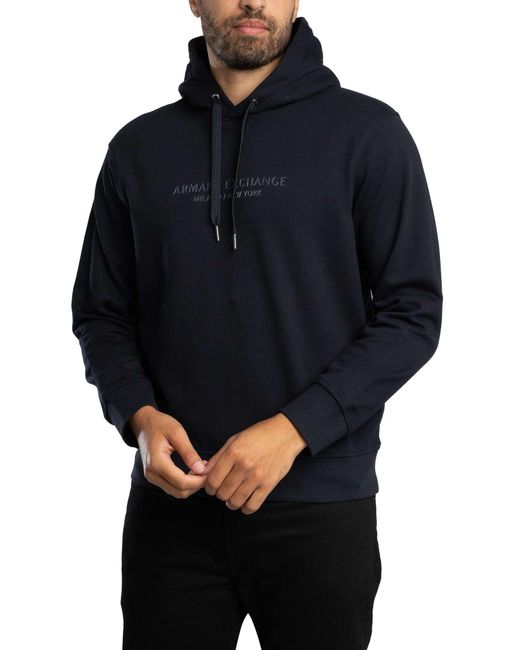 ARMANI EXCHANGE Blue Brand Graphic Pullover Hoodie for men