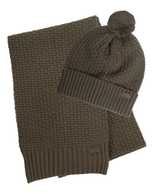 Barbour Green Ramside Beanie & Scarf Gift Set for men
