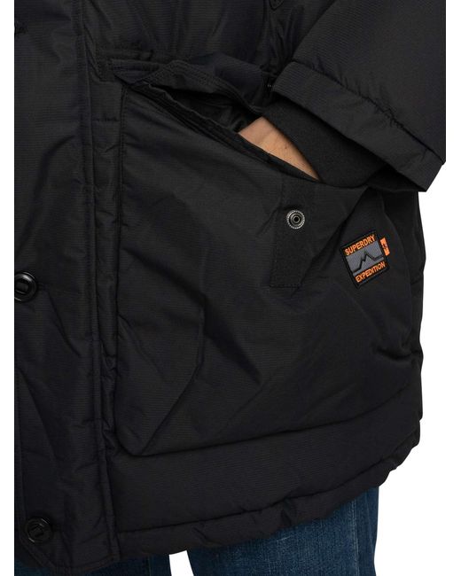 Superdry Black Expedition Puffer Parka Jacket for men