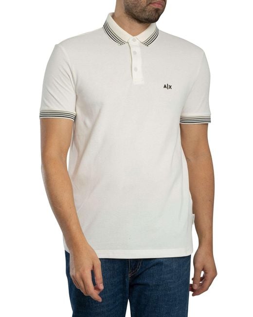 ARMANI EXCHANGE White Slim Fit Stripe Collar Polo Shirt for men