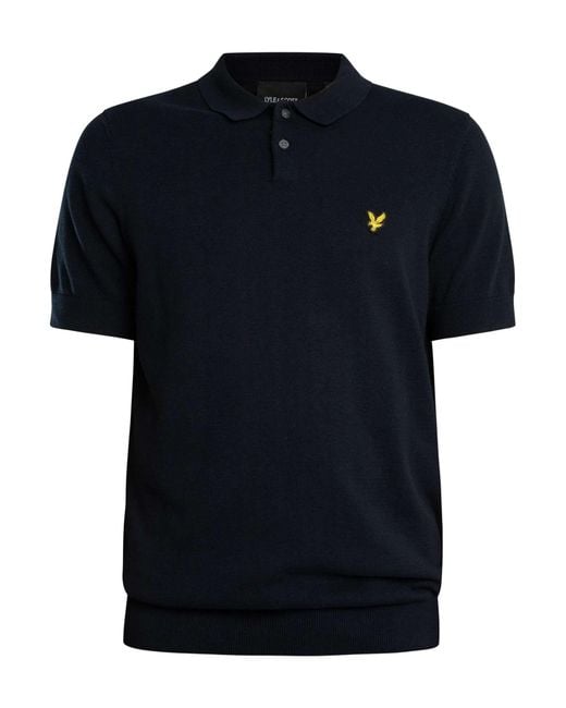 Lyle & Scott Black Cotton Short Sleeve Knitted Polo Shirt for men