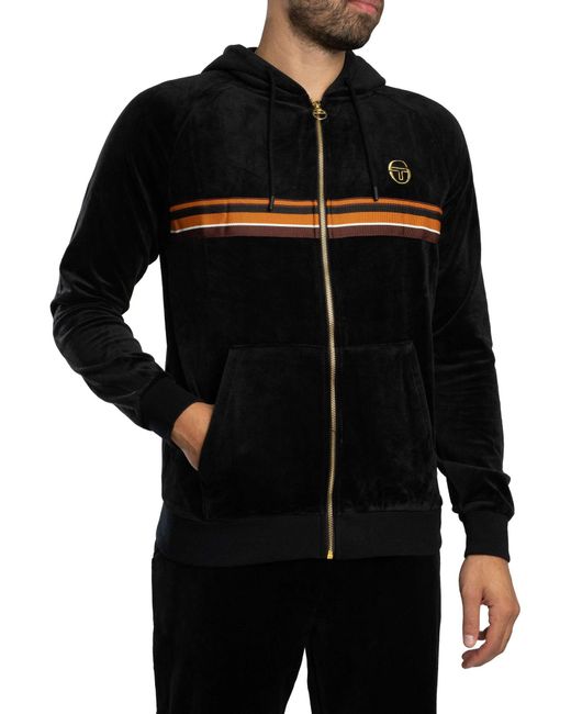 Sergio Tacchini Black Albi Velour Zip Hoodie for men