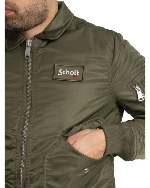 Schott Nyc Green Removable Badge Bomber Jacket for men