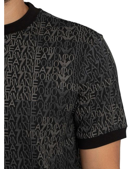 EA7 Black Regular Brand Pattern T-shirt for men