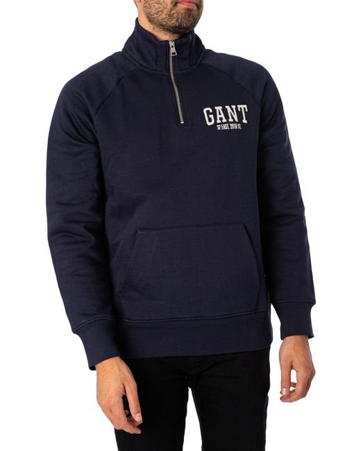 Gant Blue Arch Half Zip Sweatshirt for men