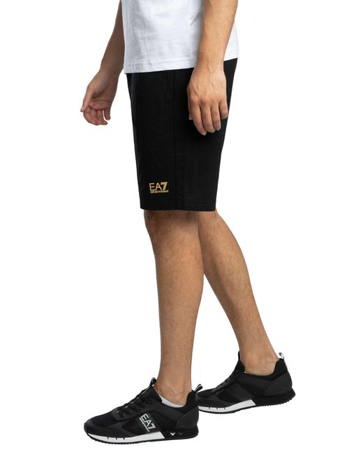 EA7 Black Leg Logo Sweat Shorts for men