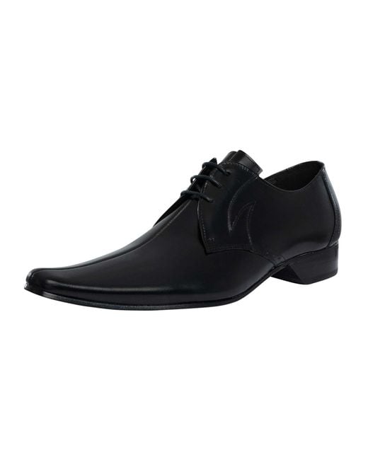 Jeffery West Black Derby Polished Leather Shoes for men