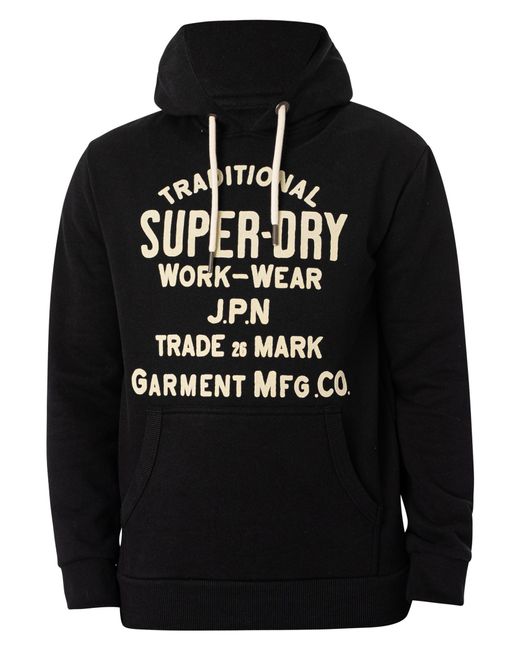 Superdry Black Workwear Flock Graphic Pullover Hoodie for men
