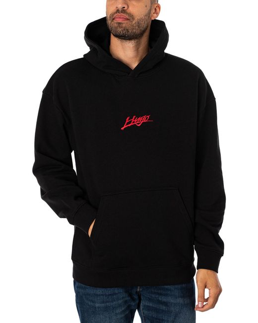 HUGO Black Dlogolong Graphic Pullover Hoodie for men