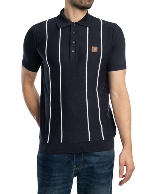 Trojan Blue Raised Stripe Fine Gauge Knitted Polo Shirt for men