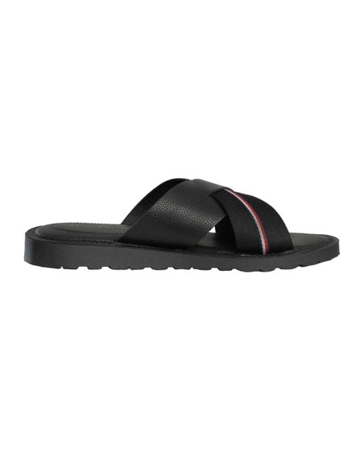 Tommy Hilfiger Black Core Leather Criss Sandals for men