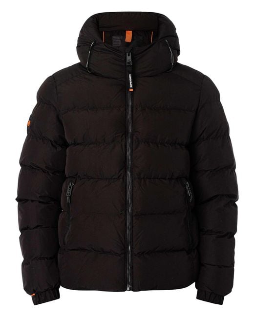 Superdry Black Hooded Sports Puffer Jacket for men