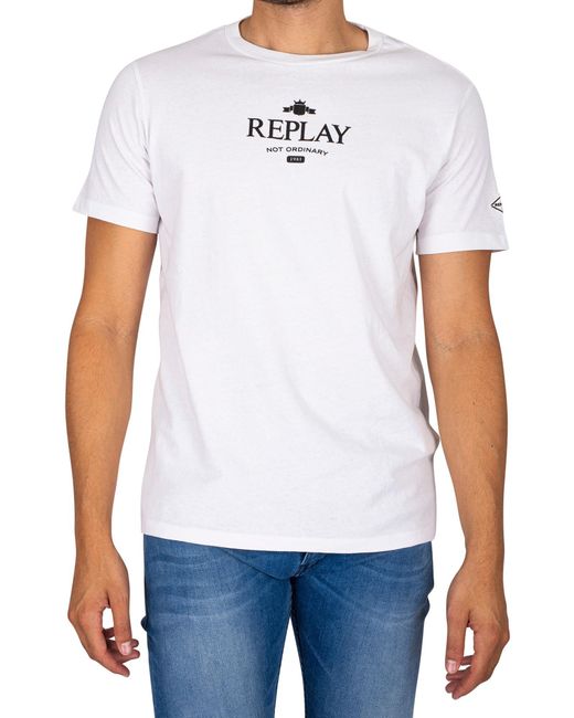 Replay White Graphic Logo T-shirt for men
