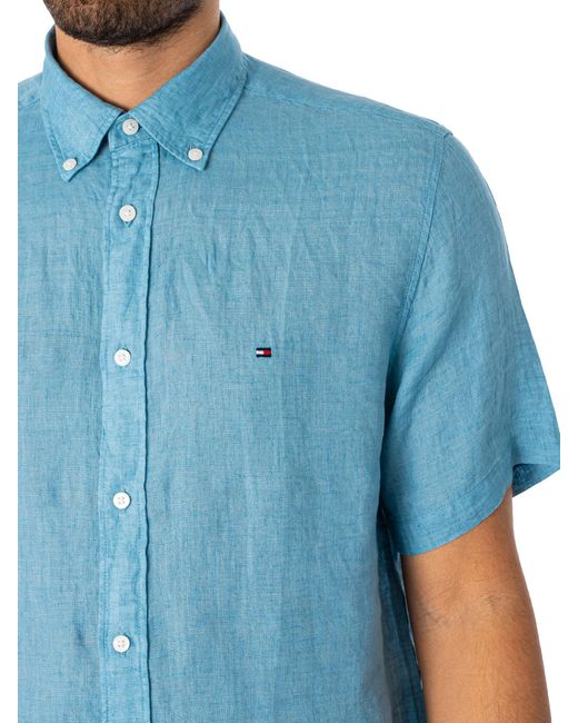 Tommy Hilfiger Blue Pigment Syed Linen Short Sleeved Shirt for men