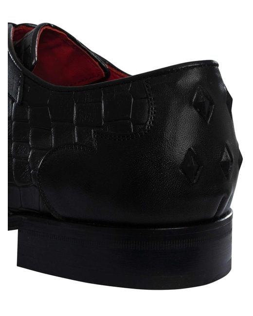 Jeffery West Black Croco Derby Leather Shoes for men