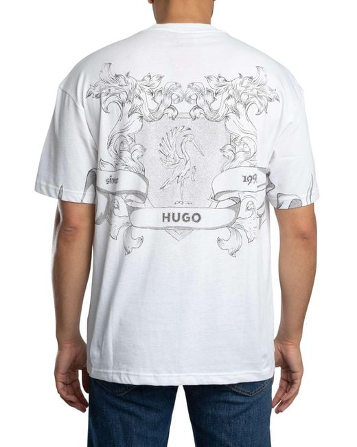 HUGO White Oversized Duarms Back Graphic T-shirt for men