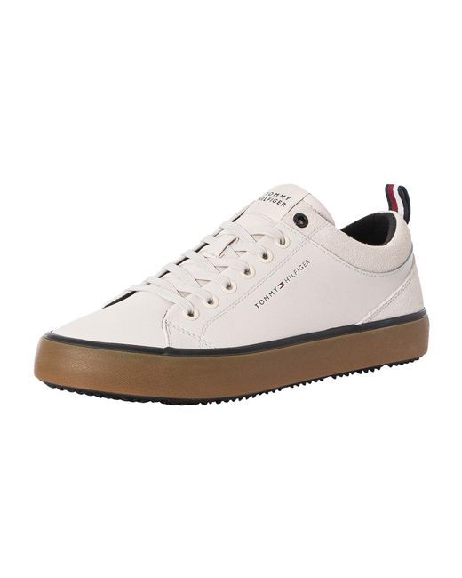 Tommy Hilfiger White Valc Cleat Low Leather Mix Trainers for men