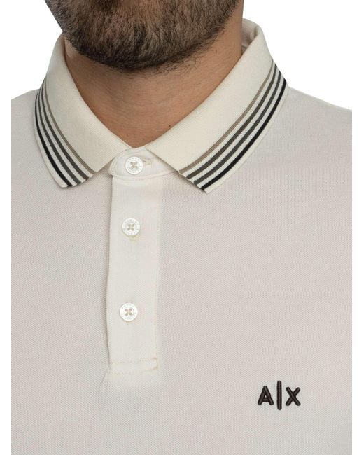 ARMANI EXCHANGE White Slim Fit Stripe Collar Polo Shirt for men