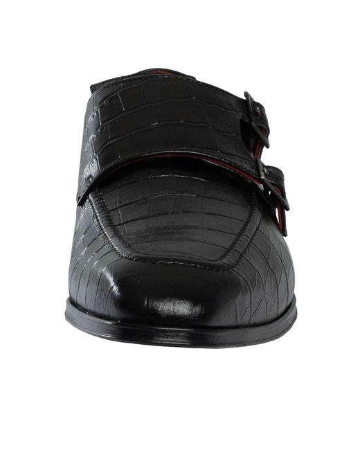 Jeffery West Black Leather Monk Shoes for men