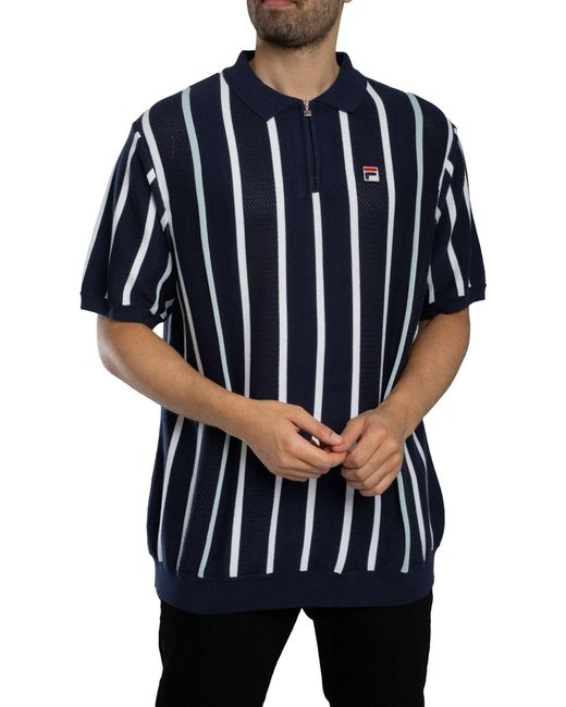 Fila Blue Giorgio Patchwork Knitted Polo Shirt for men