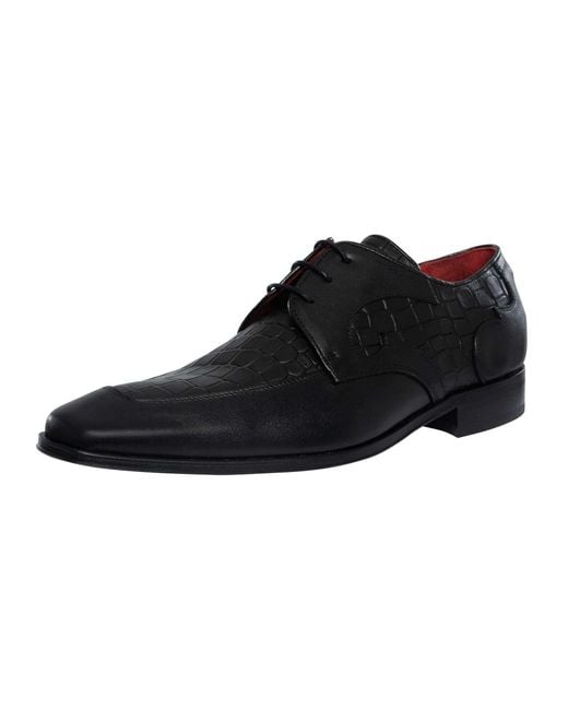 Jeffery West Black Croco Derby Leather Shoes for men