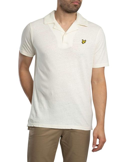 Lyle & Scott White Linen Revere Collar Polo Shirt for men