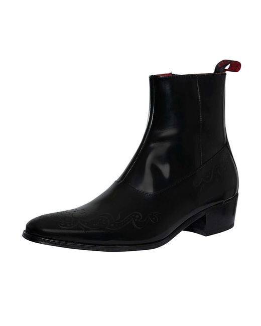 Jeffery West Black Lightning Bolt Zip Leather Chelsea Boots for men