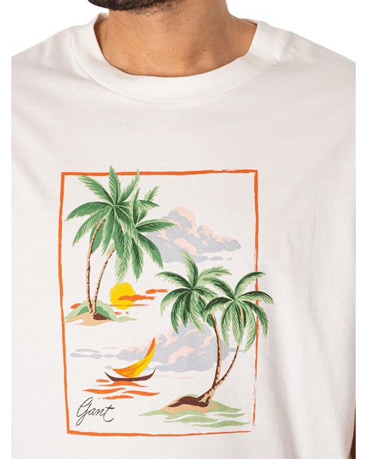 Gant White Hawaii Printed Graphic T-shirt for men