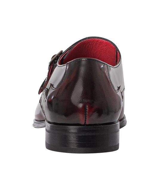 Jeffery West Brown Polished Leather Monk Shoes for men