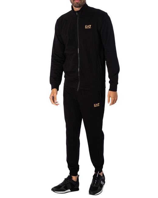 EA7 Black Logo Zip Through Tracksuit for men