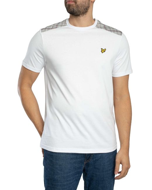 Lyle & Scott White Check Panelled T-shirt for men