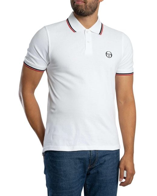 Sergio Tacchini White 020 Stripe Collar Polo Shirt for men