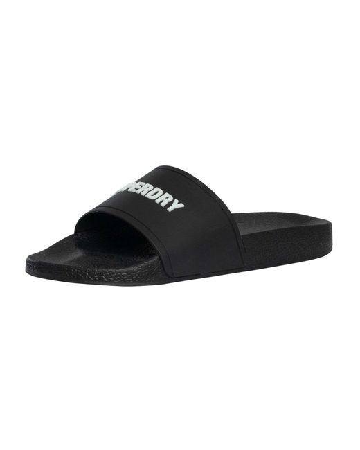 Superdry Black Premium Graphic Pool Sliders for men